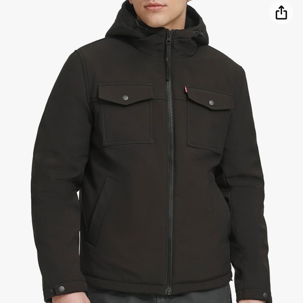 Levi’s Diy Black Soft Shell Sherpa Line Hooded Co… - image 1